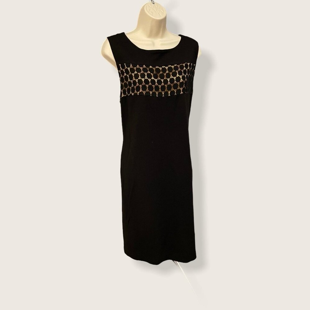 Taylor Black Gold Lace Sleeveless Sheath Dress Size 14 Whimsigoth Evening